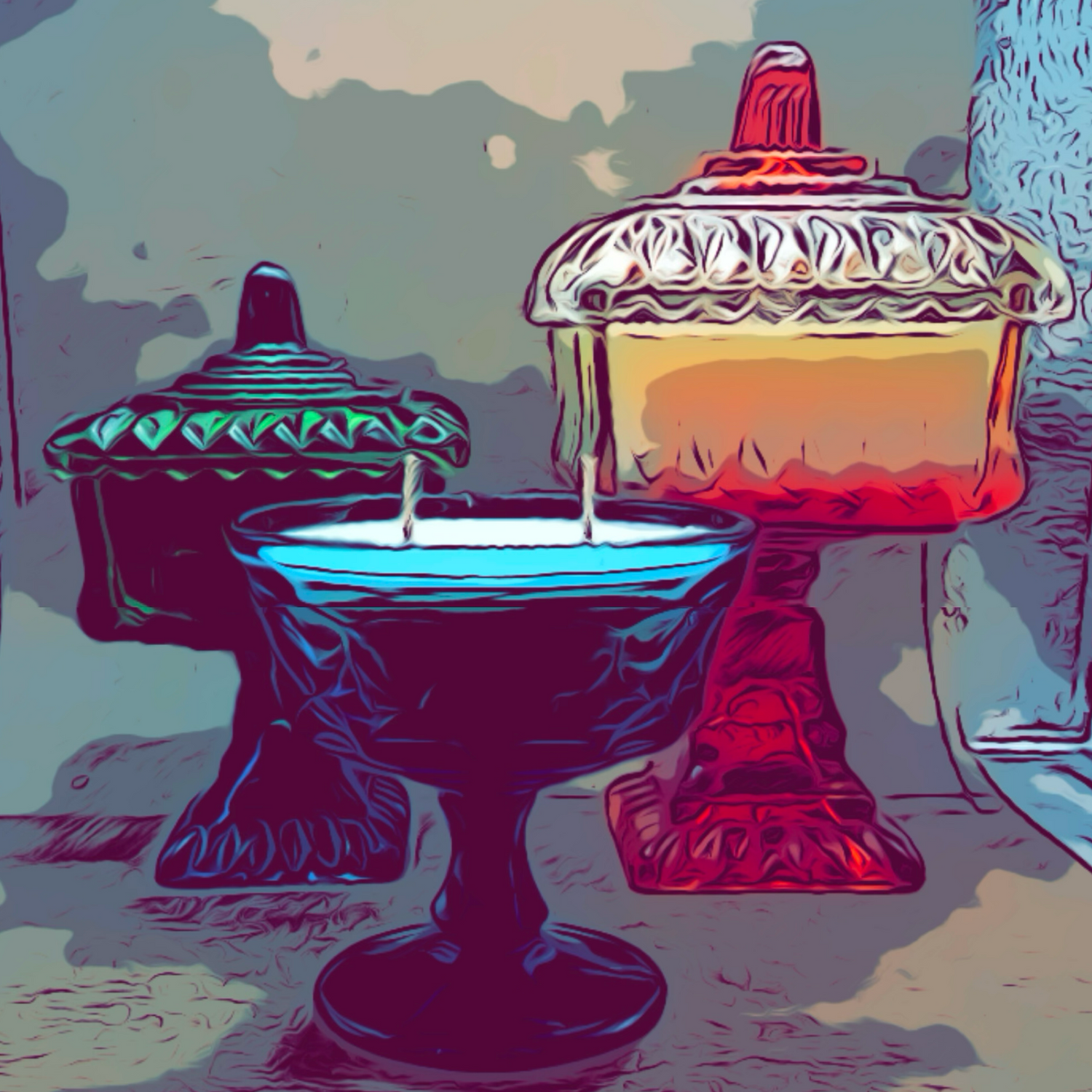 colorful animation of Vintage glass candle vessels
