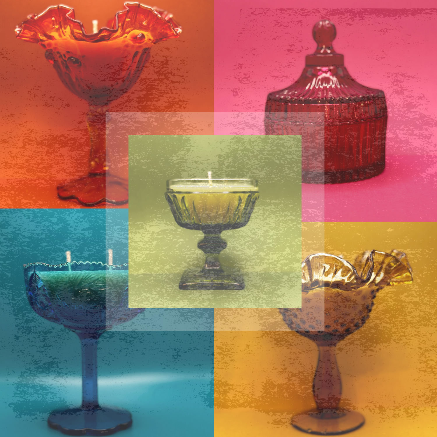Vintage candles in colorful boxes